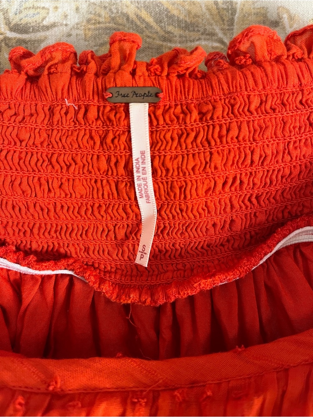 Free people 100% Cotton Orange Red Poppy Midi Dress with Smocked Back.  Small. - Picture 4 of 7